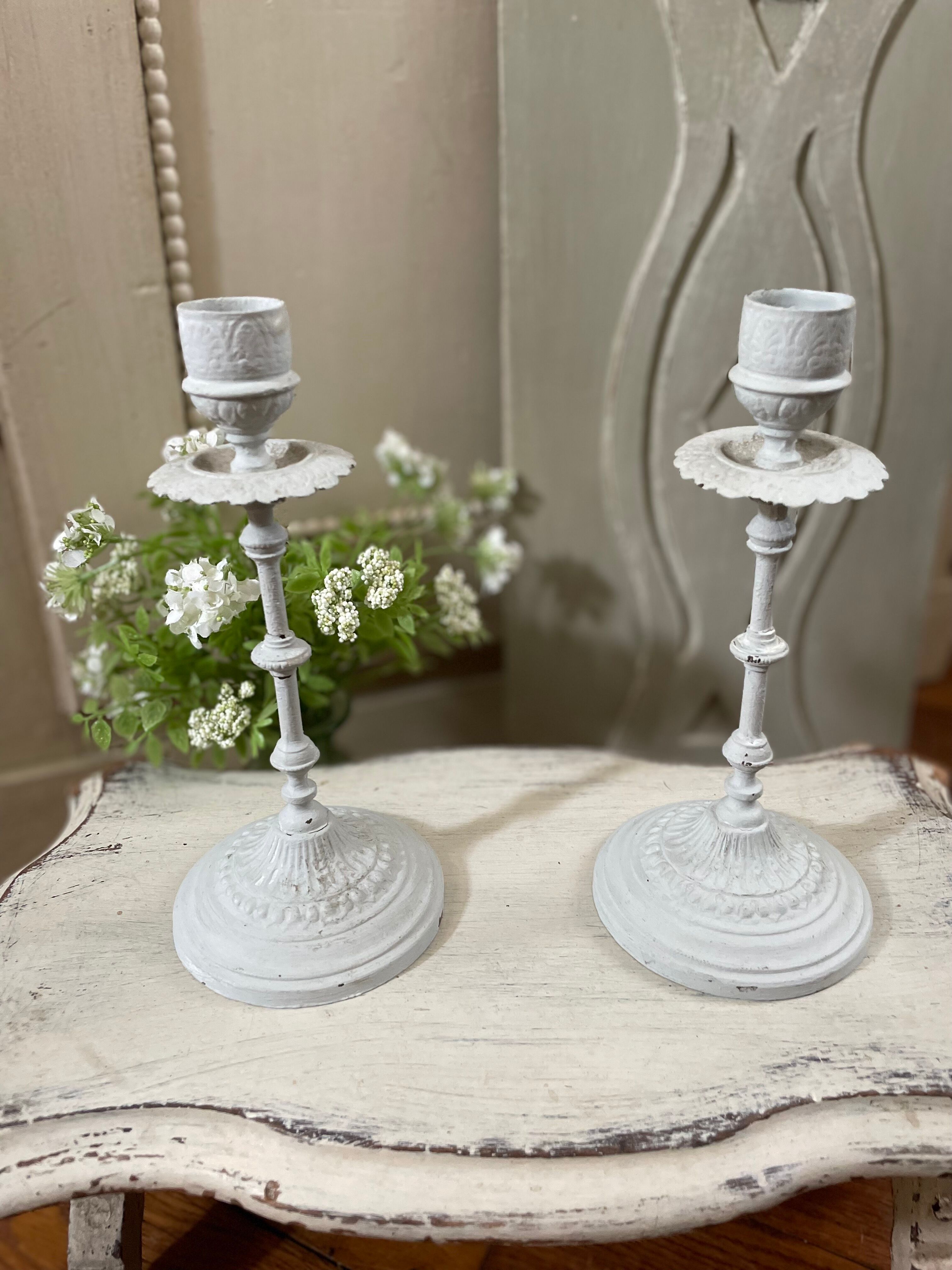 Pair of candle holders 19th century shabby chic