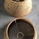 Pair of vintage burlap and braid lampshades