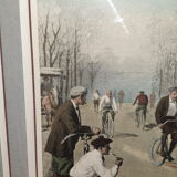 Gravure sous verre groupe de cyclistes