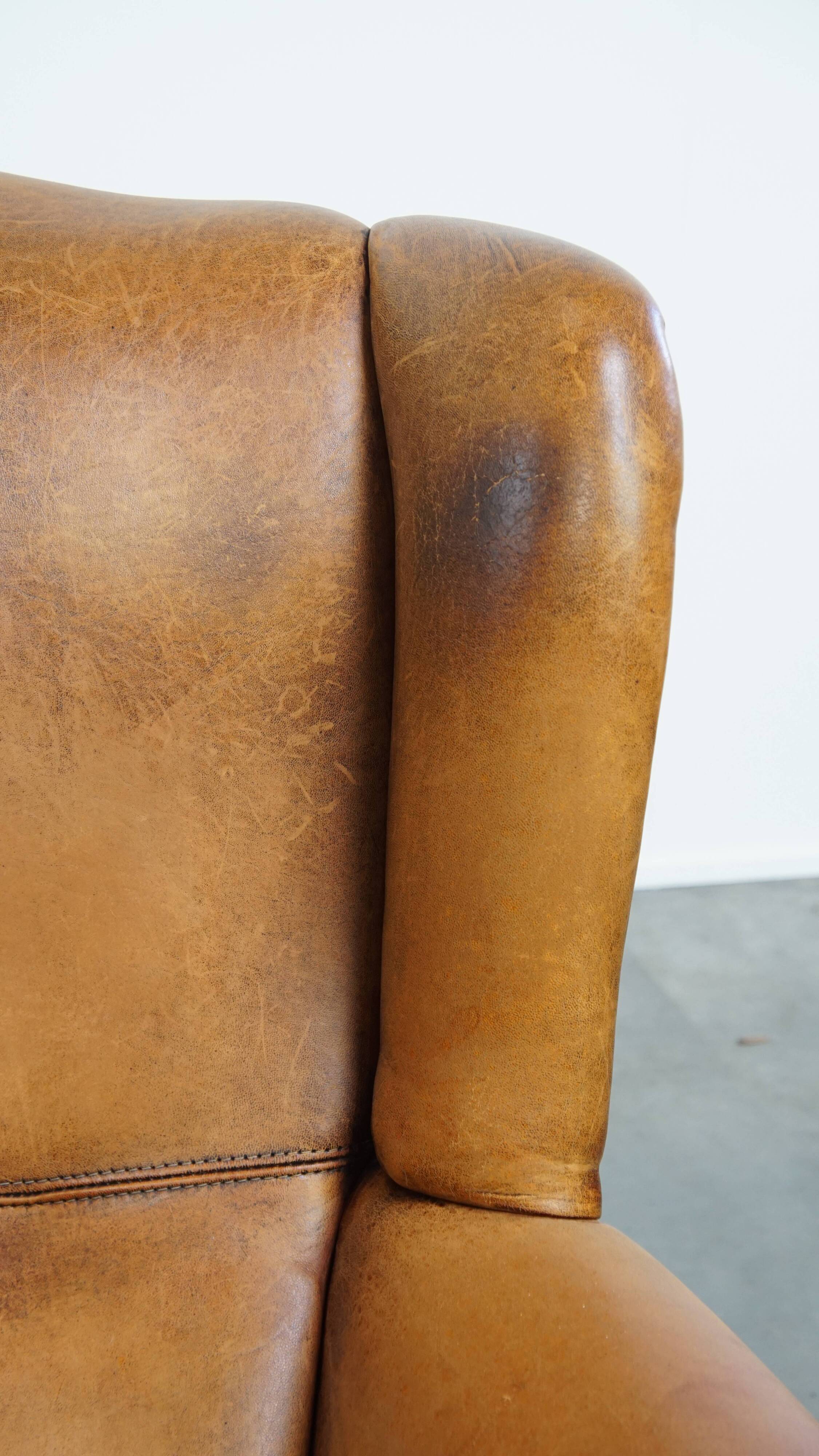 Vintage Wingback Chair Made from Sheepskin Leather