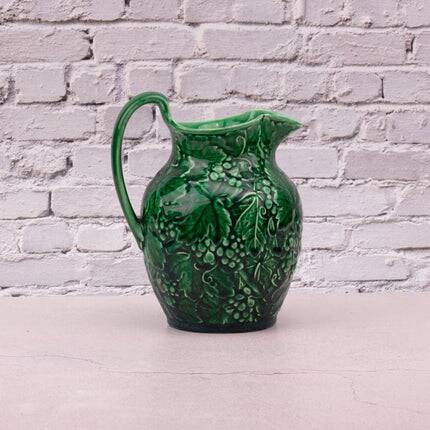 Vintage Wedgwood pitcher in green majolica - Vine and grape.