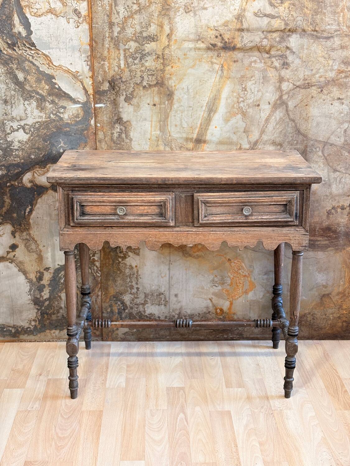 Raw wood console with drawers