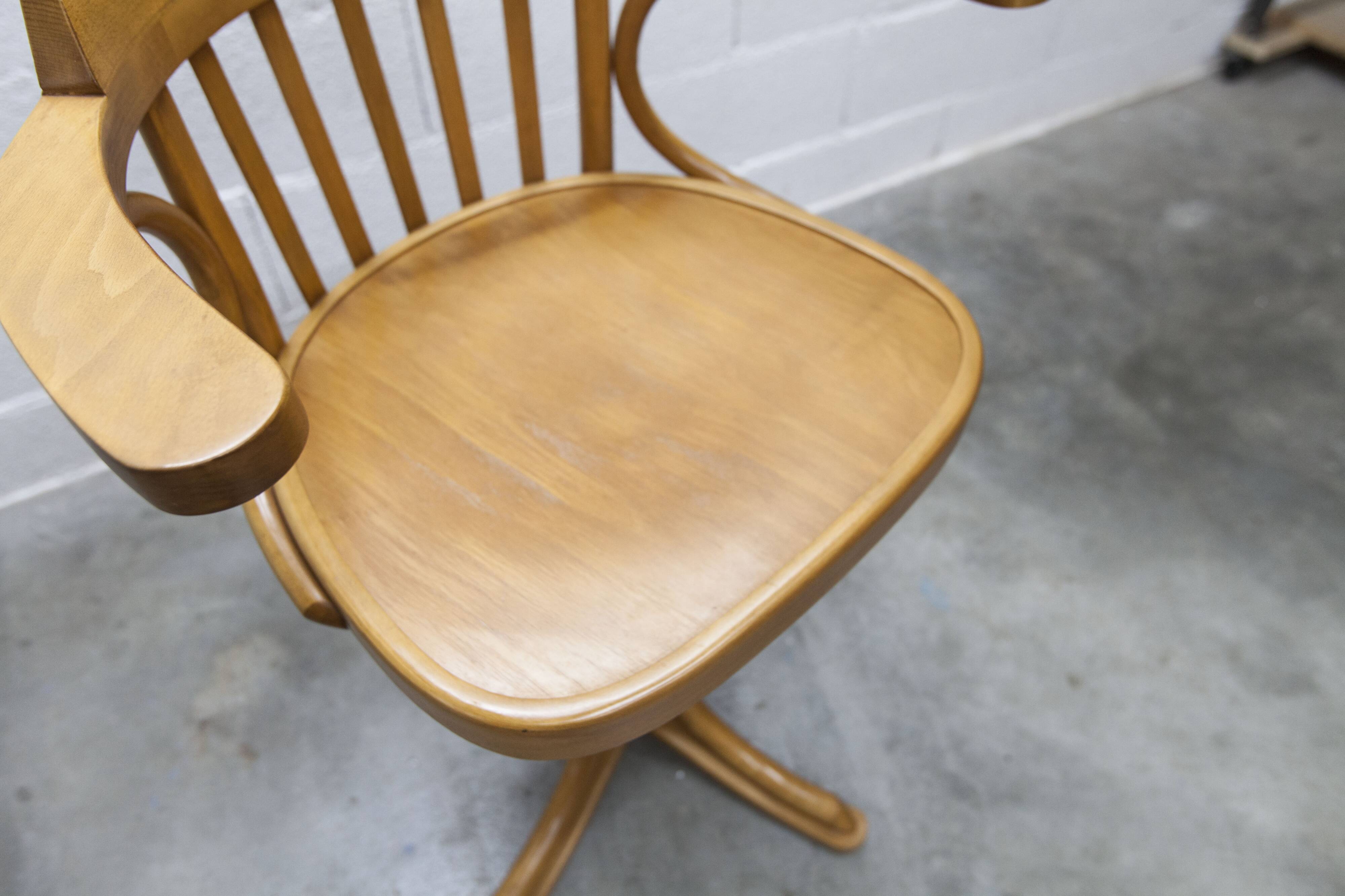 Scandinavian 1960s curved wood swivel office chair