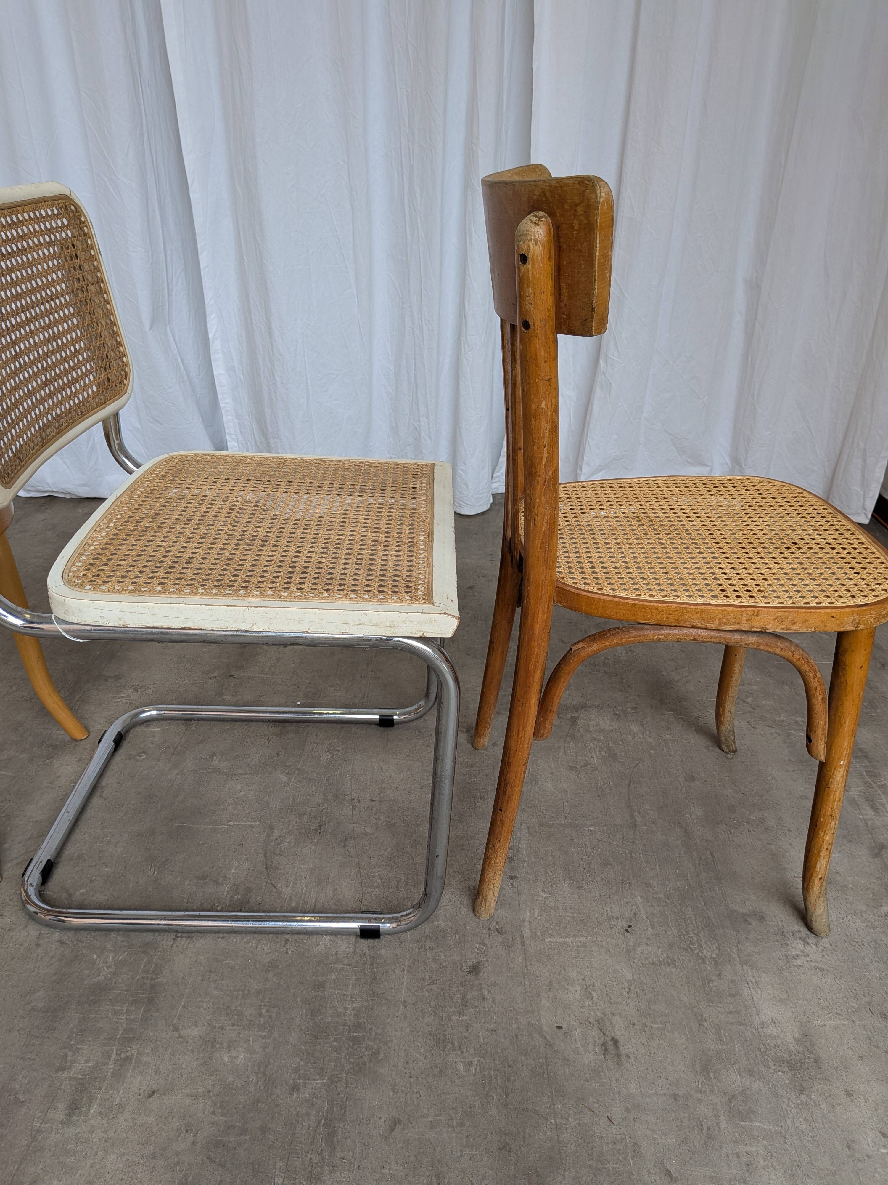 Set of 4 Mix & Match Dining Chairs with Cane Seat / Mid-Century Dining Furn