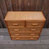 Wooden chest of drawers and rattan