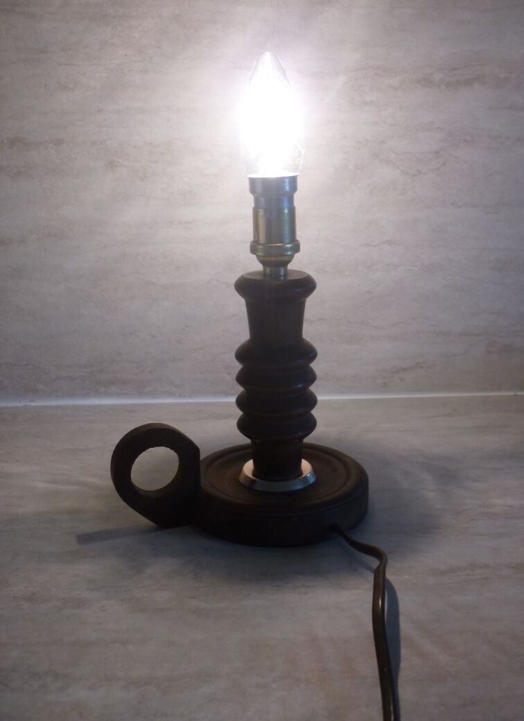 Lamp foot shape wooden candlestick turned old