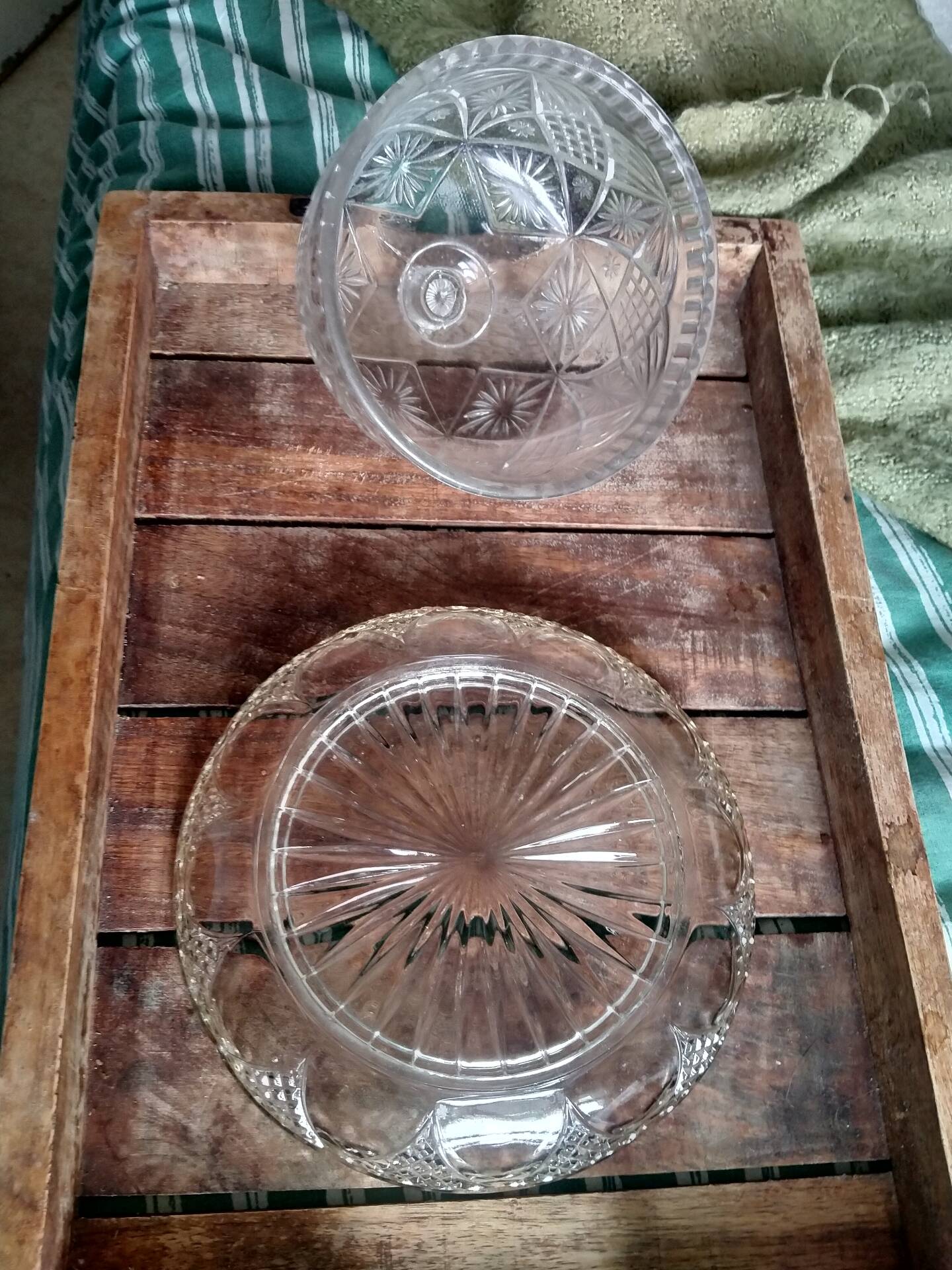 Vintage glass cheese dome with diamond cut.