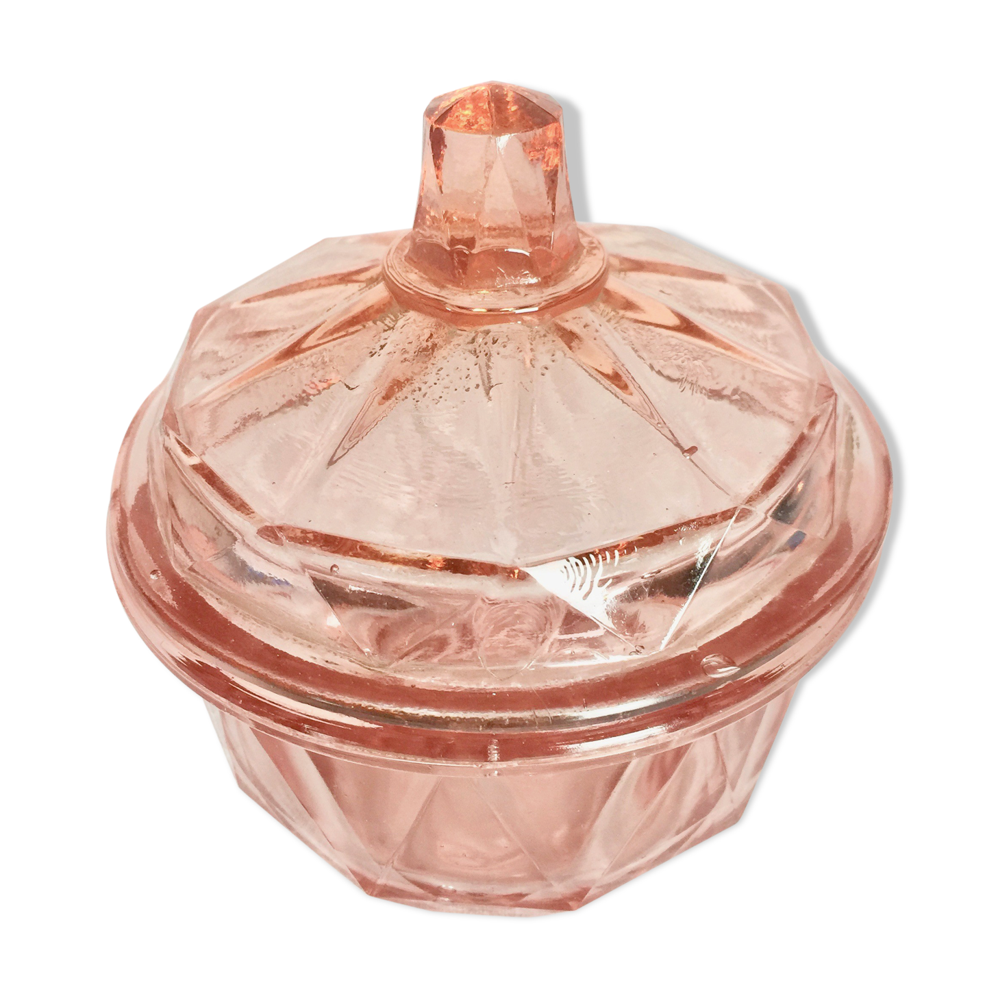 40s pink glass candy box