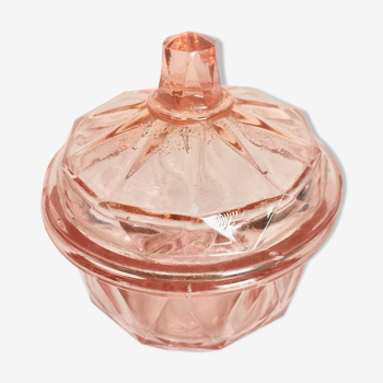 Bonbonnière en verre rose années 40