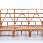 Vintage set of bamboo lounge armchairs and sofa with coffee table Paul Frankl, 1960s