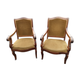 Pair of walnut armchairs period Consulate