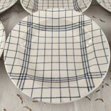 Set of 6 Gien France soup plates with blue checkered tea towel decoration