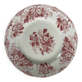 Antique flat plate, red ironstone from Saint Amand, Flowers model.