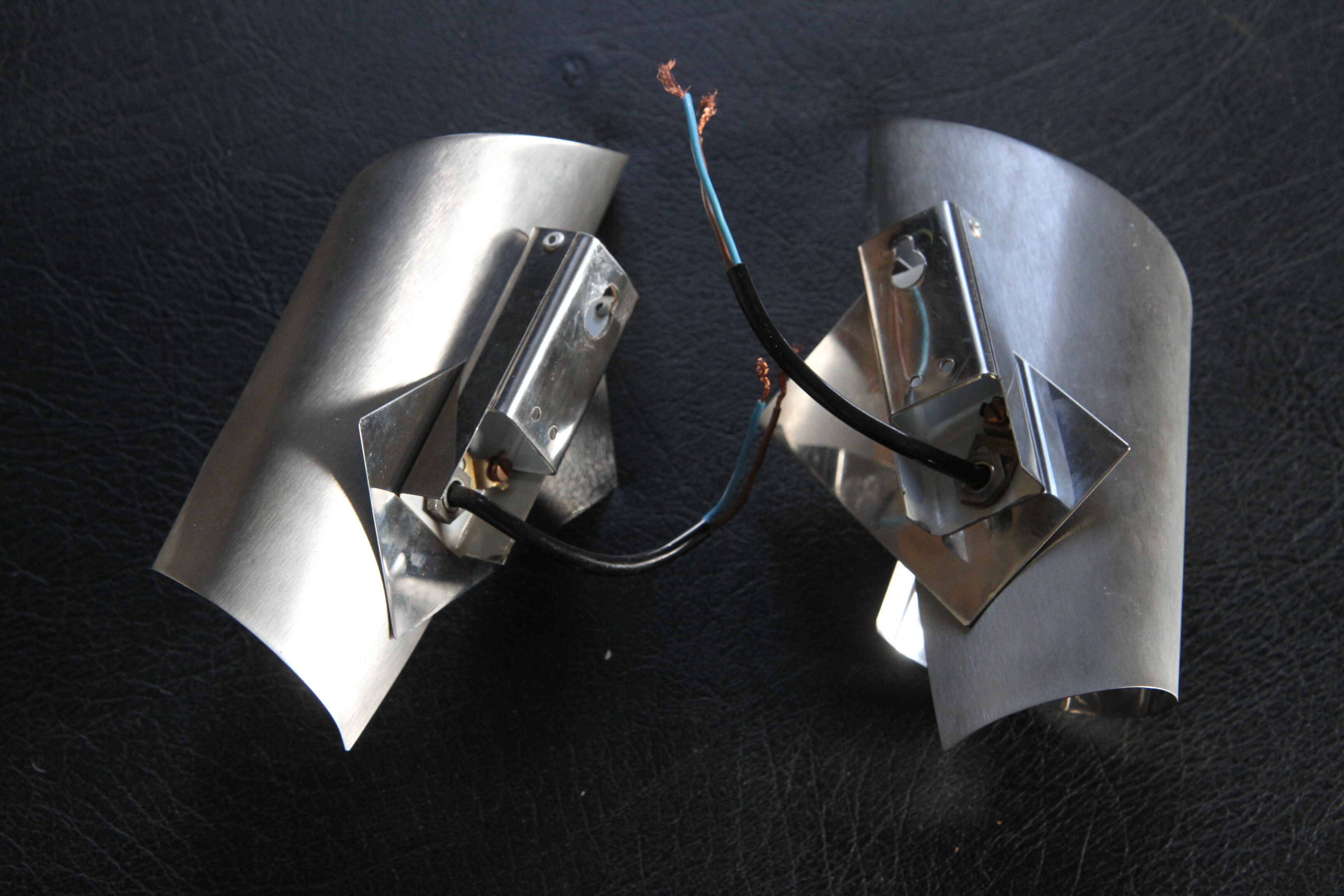 Polished and brushed stainless steel sconces 1970