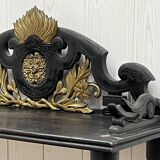 Blackened wooden shelf.