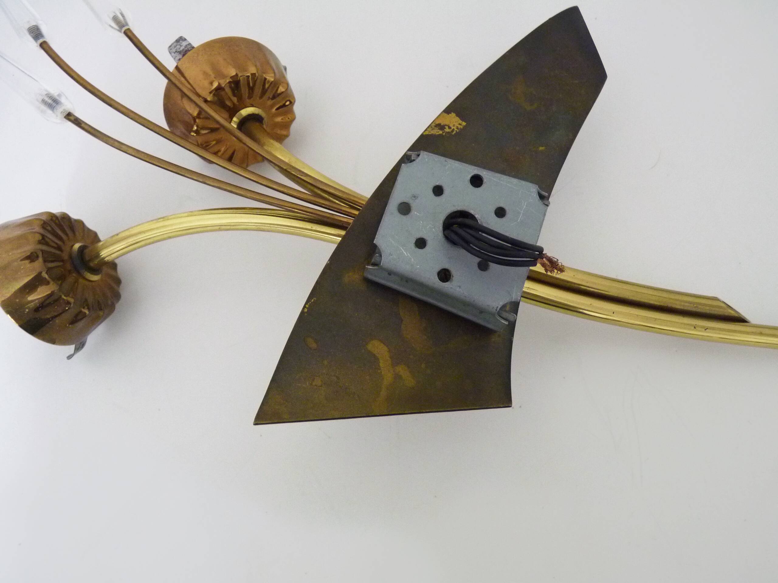 Applique murale vintage brin de blé en laiton à tulipe en verre, Années 60