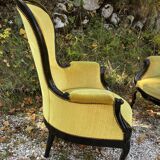 Pair of 19th century armchairs in black lacquered wood