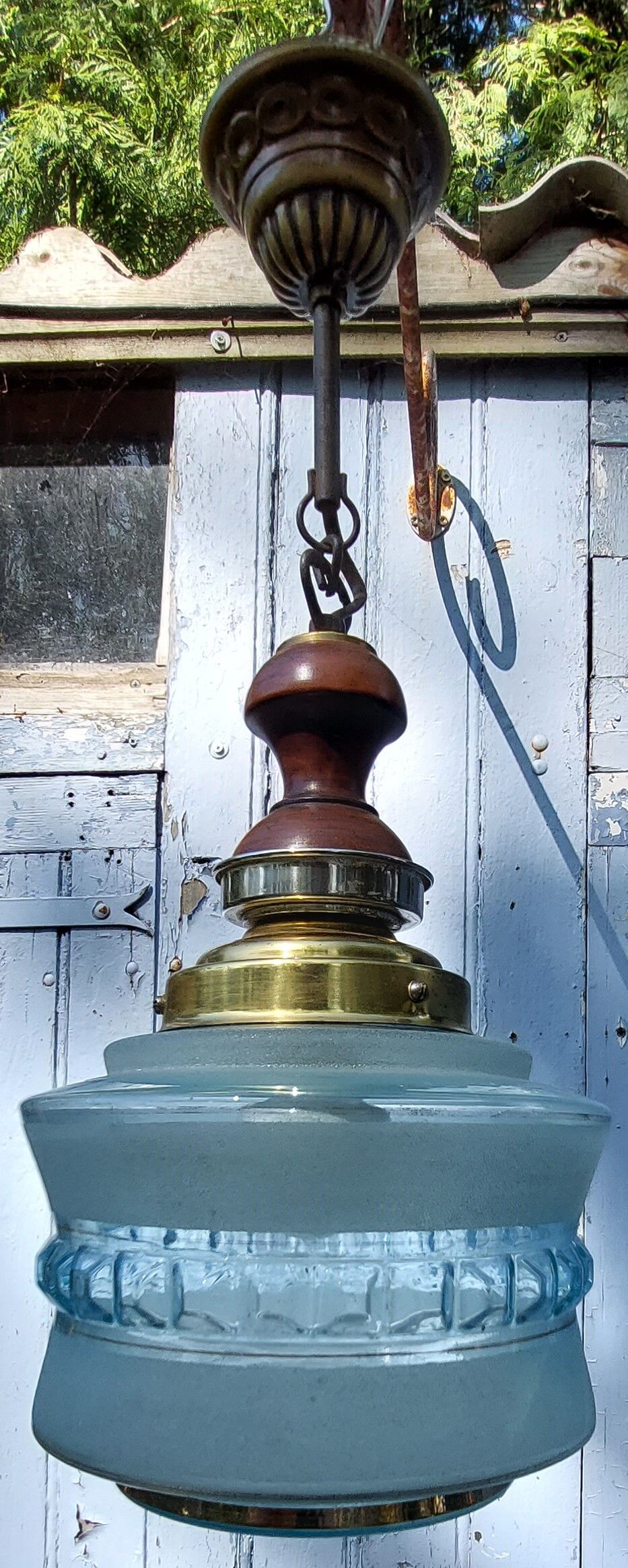 Blue globe hanging lamp