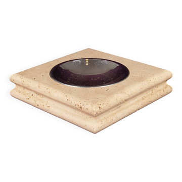 Square Italian Travertine Ashtray with Removable Metal Dish 1970