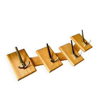 Vintage wooden wall coat rack 5 hooks 74cm