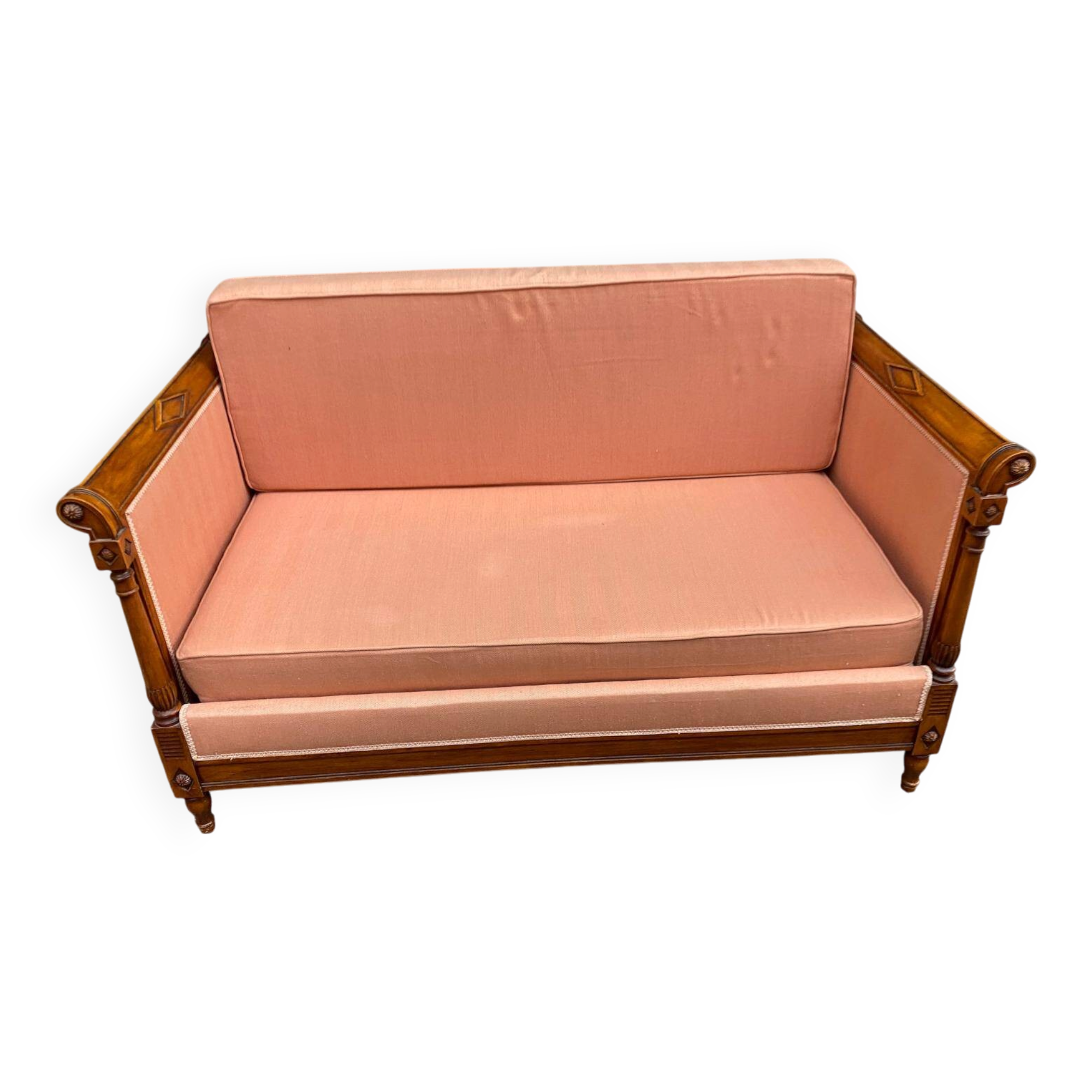 Louis XVI style directoire basket canapé in solid wood and fabric.