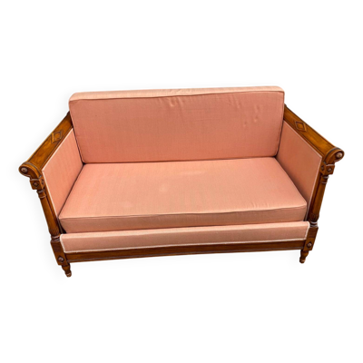 Canapé corbeille style directoire Louis XVI en bois massif et tissu