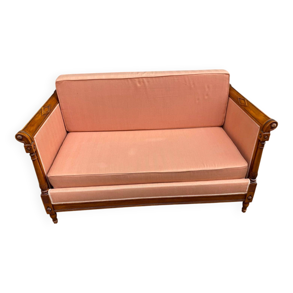 Canapé corbeille style directoire Louis XVI en bois massif et tissu