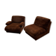 Pair 70s brown velvet armchairs