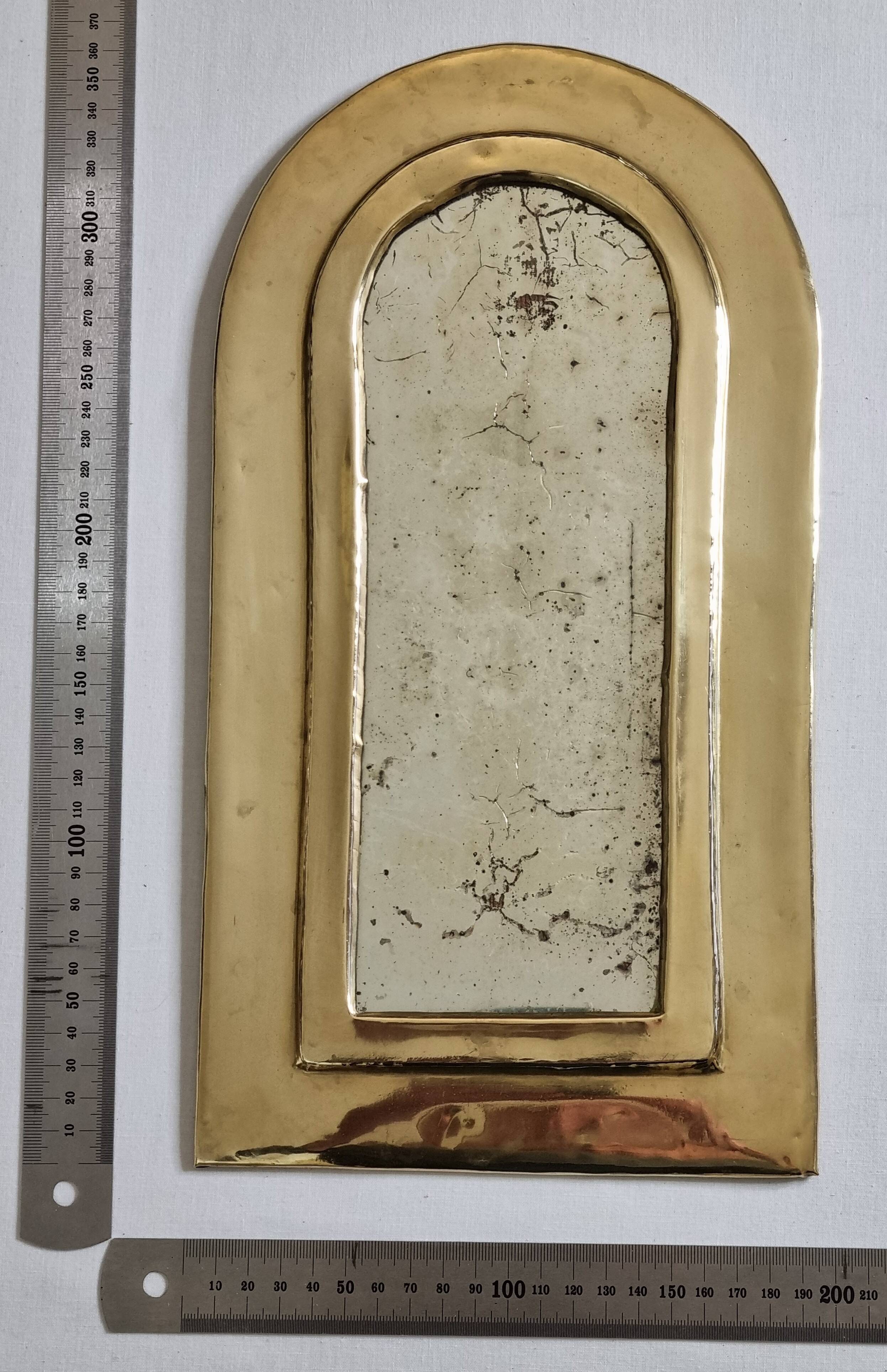 Vintage Moroccan handcrafted brass wall mirror arch shape 19 x 34 cm