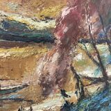 Large oil on panel "La Pirogue"