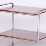 Table d'appoint Bauhaus restaurée, noyer, acier chromé, tchèque, années 1930