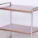 Table d'appoint Bauhaus restaurée, noyer, acier chromé, tchèque, années 1930