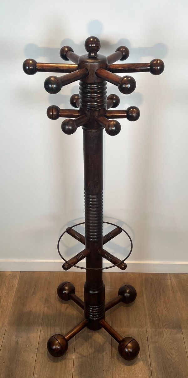 Portemanteau brutaliste en chêne sculpté de Charles Dudouyt