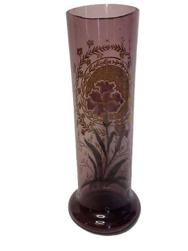 Legras Montjoye, vase violet verre émaillé œillet vers 1900