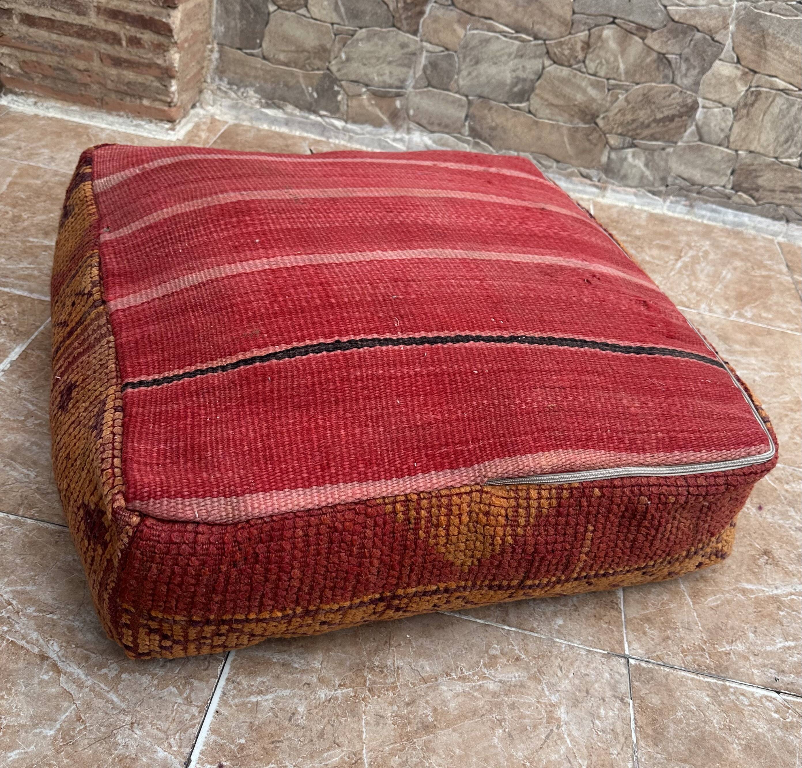 Handmade Berber Kilim pouf, floor cushion