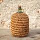Lady Jeanne bottle, green glass bottle dressed in straw and wicker weaving, jar, vintage decor.