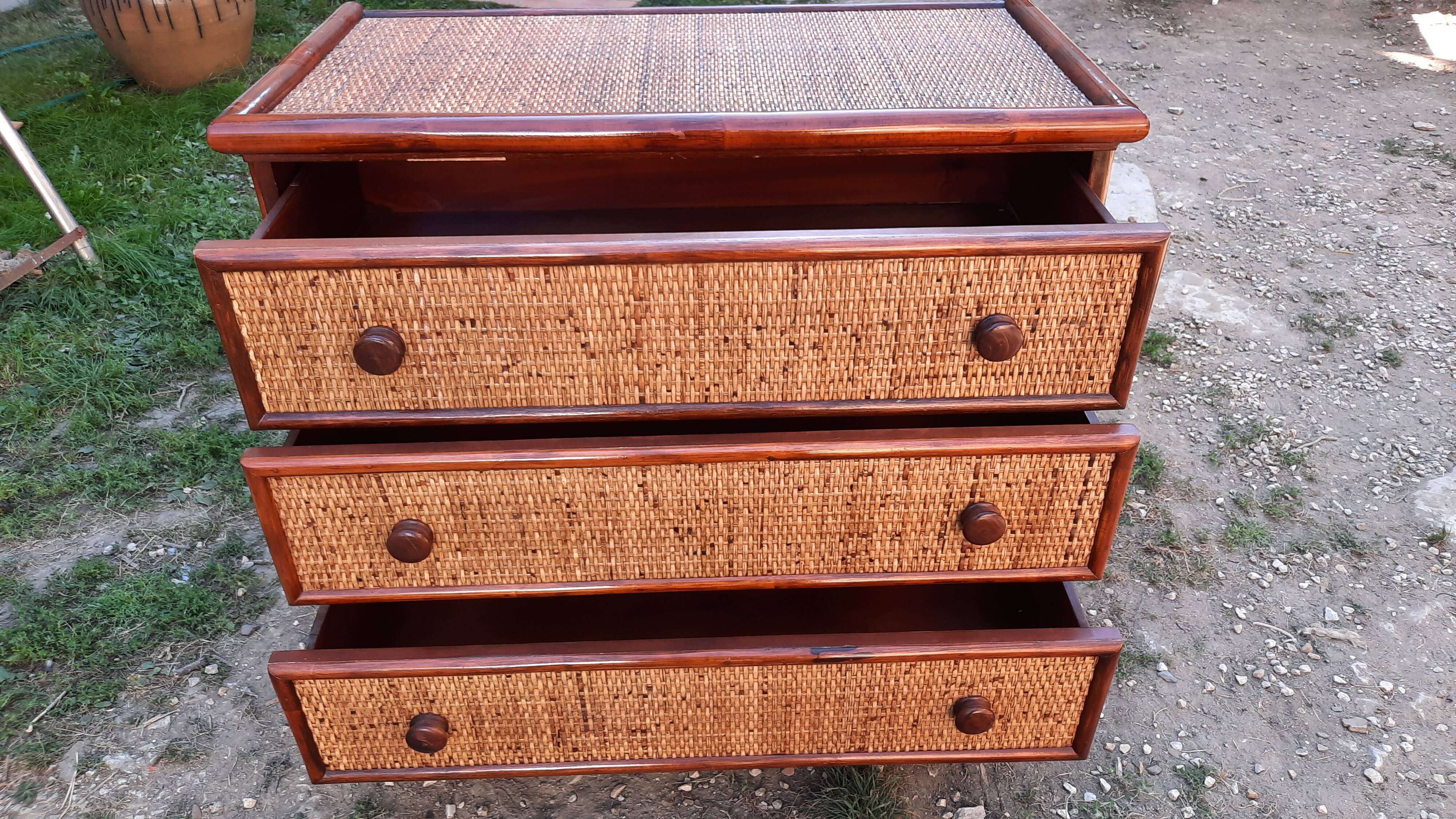Rattan and bamboo chest of drawers