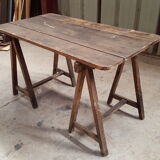 Table wood tray on trestles 130 cm