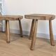 Paire de tabourets brutalistes anciens en bois massif