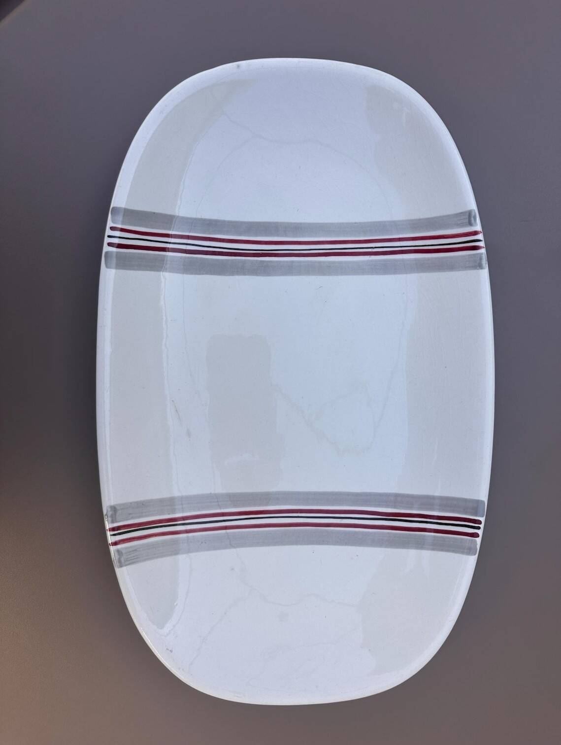 Large Vintage Gien France Plate – "Naples" Model – White Earthenware with Stripes