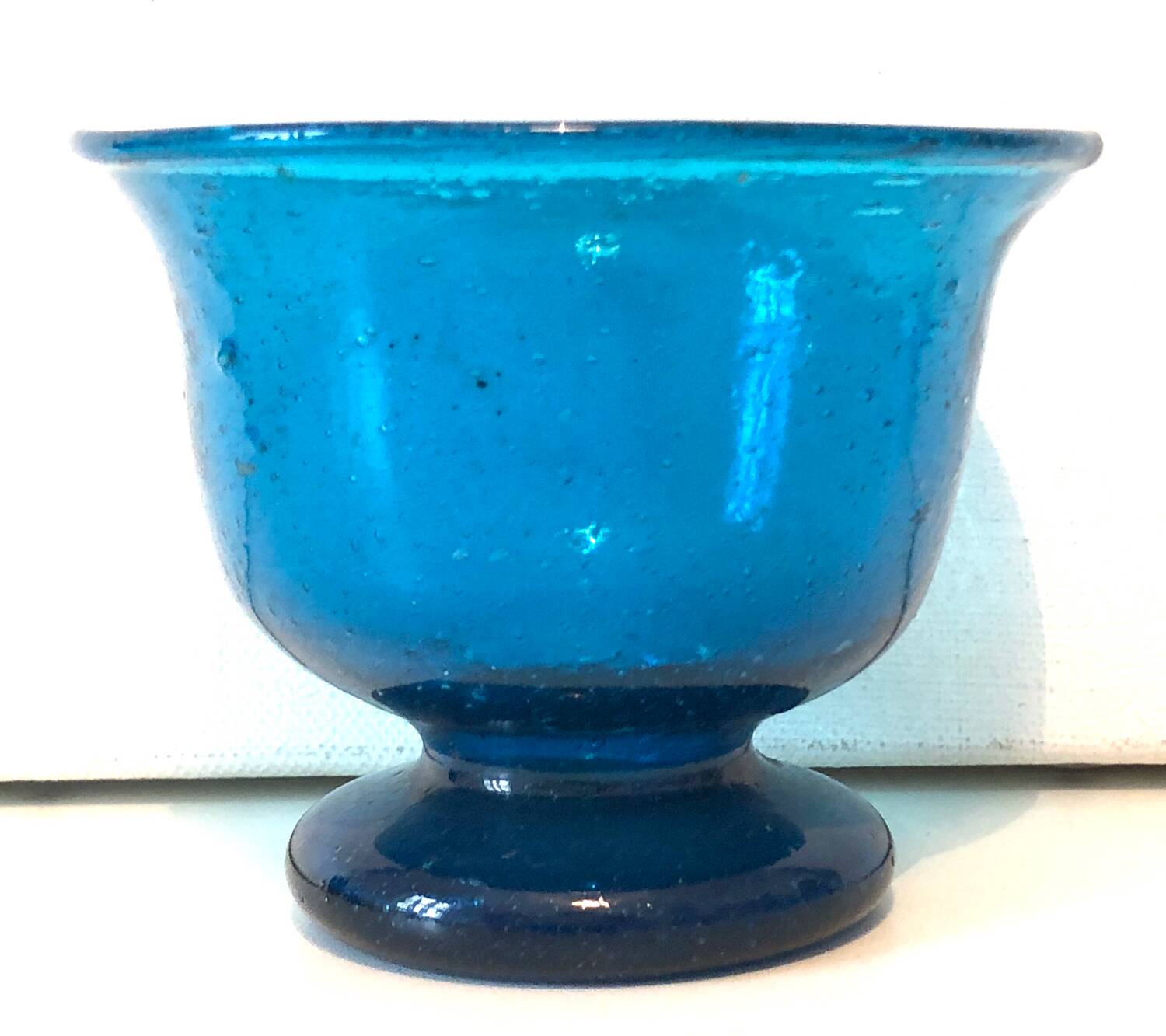 Blue blown glass footed bowl
