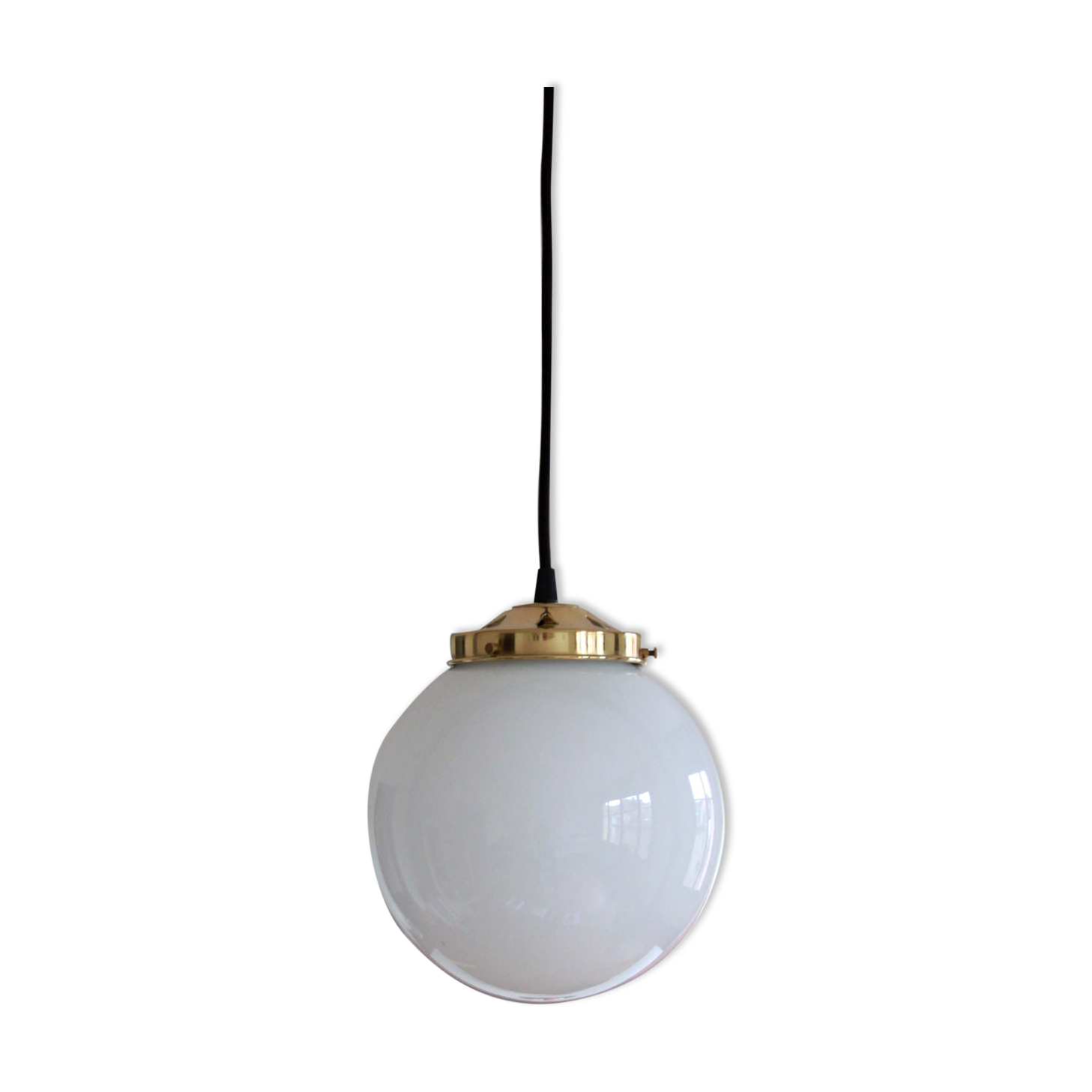 Suspension globe old ball lampshade opaline glass white vintage luminaire school 1950