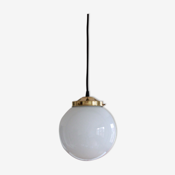 Suspension globe old ball lampshade opaline glass white vintage luminaire school 1950