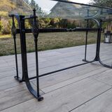 Glass and metal table with 8 chairs