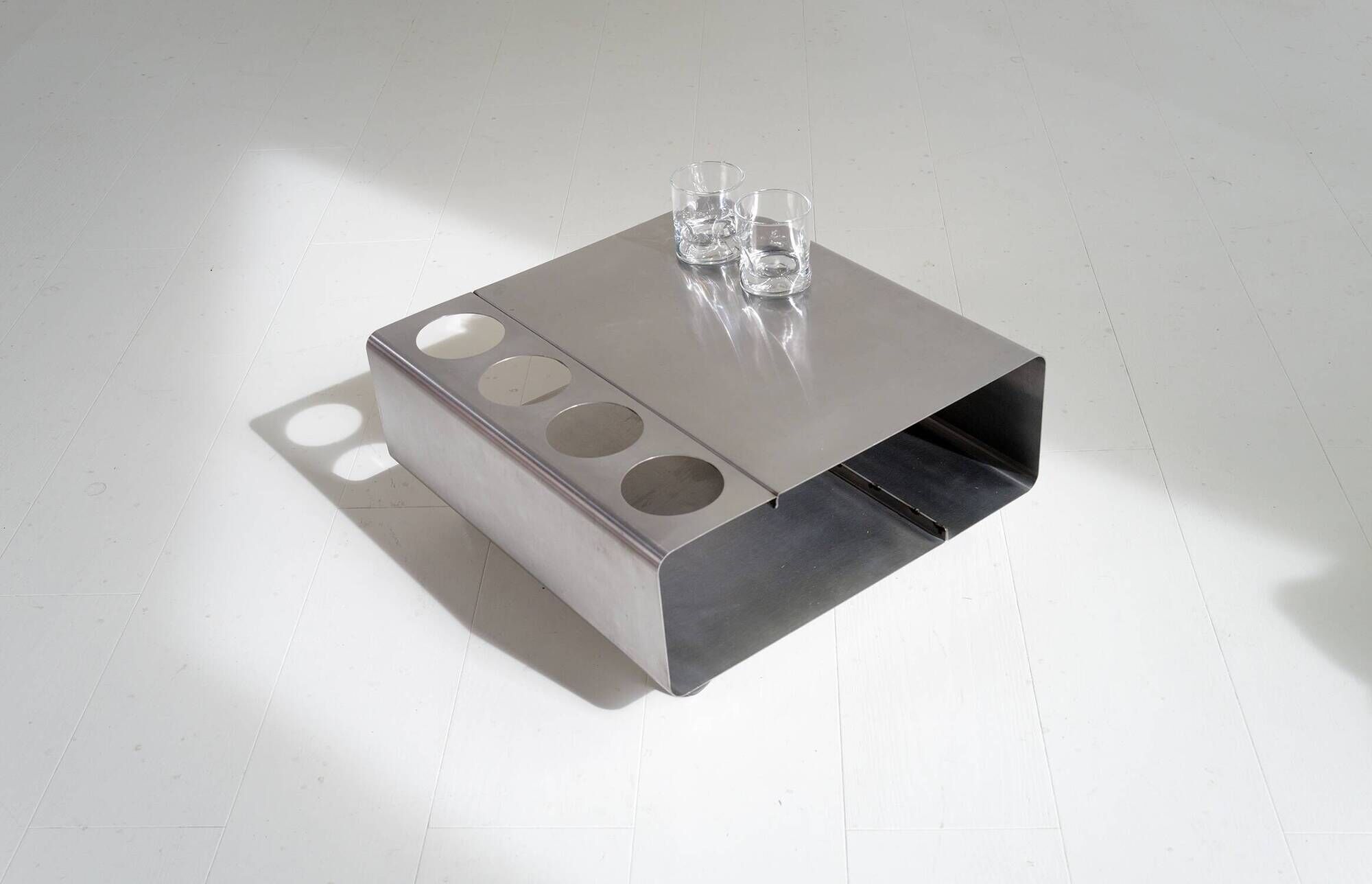 Coffee table/bar in stainless steel, France 1970