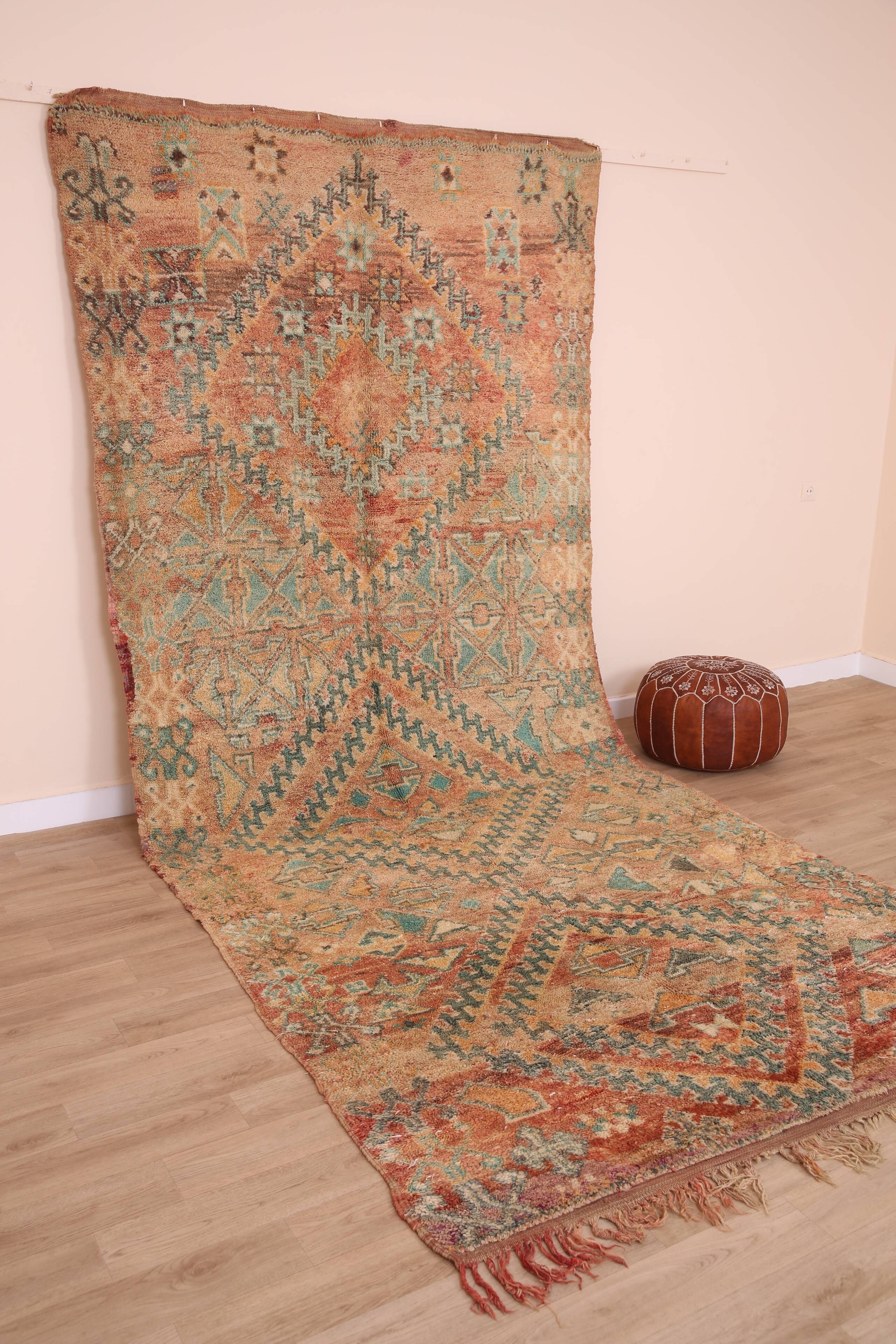 Peach Vintage Moroccan Rug 173 x 383 cm, Berber Wool Rug, Handmade Boho Rug