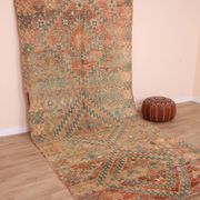 Peach Vintage Moroccan Rug 173 x 383 cm, Berber Wool Rug, Handmade Boho Rug