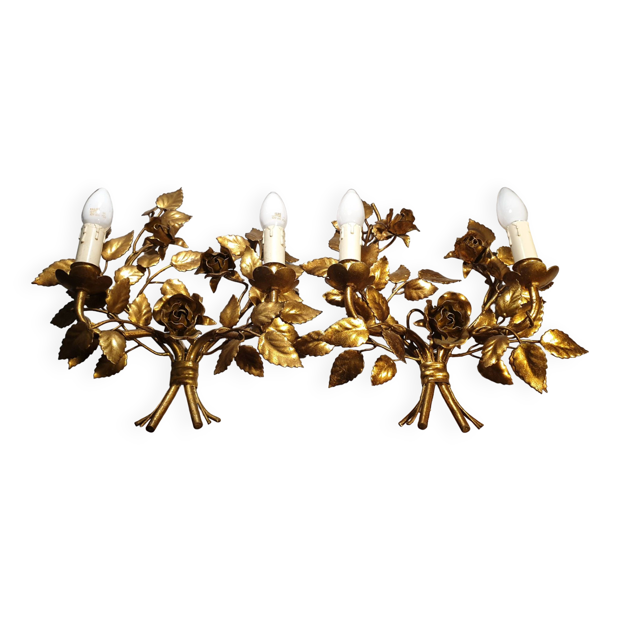 Pair of gold metal wall lights