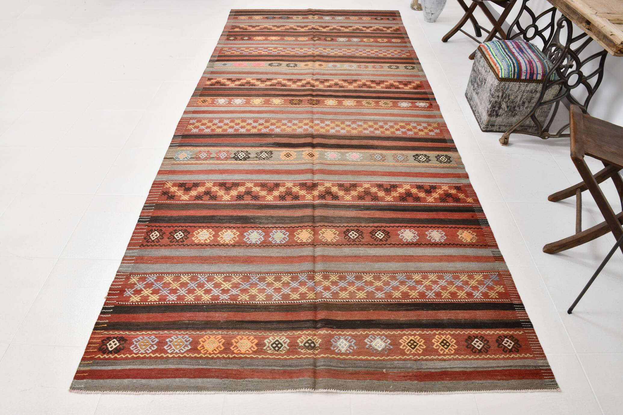 5x12 Long Wide Turkish Vintage Kilim Rug 162x377Cm SK 32815