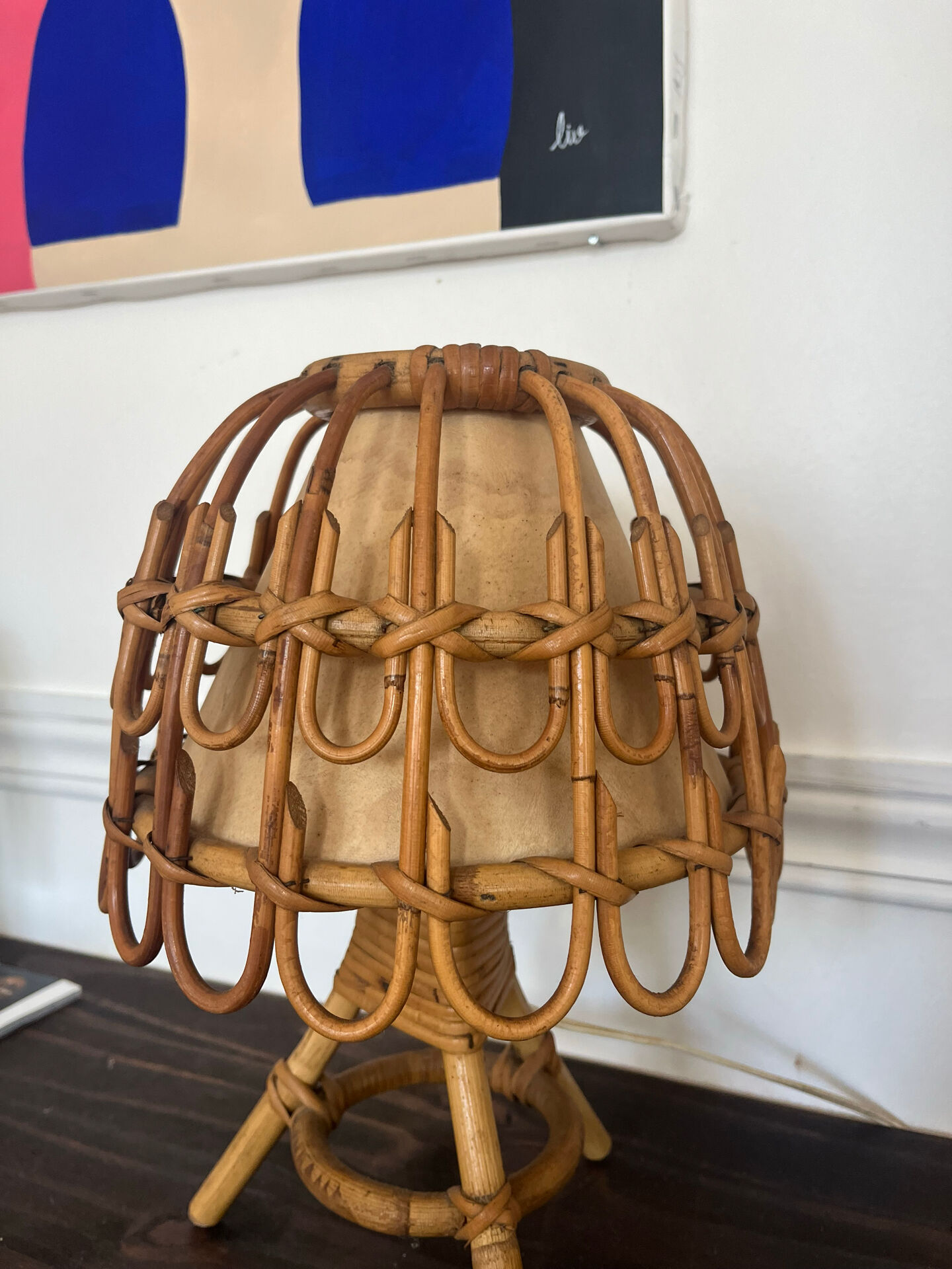 Lampe en rotin Louis Sognot années 1960